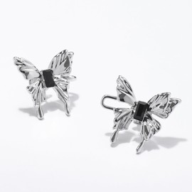 2 Set Pant Waist Tightener,Black Zircon Butterfly Jean Buttons Pins for Loose Jeans Skirts Dresses,No Sew Glossy Texture Waist Cincher Clip for Women Girls Gift