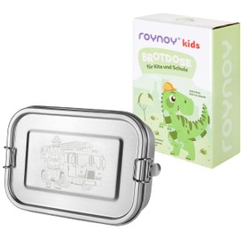 roynoy | Edelstahl Brotdose Kinder | wasserdicht | mit Trennwand | Bento Box Kinder | Frühstücksbox | für Kindergarten Kita Schule (T-Rex)