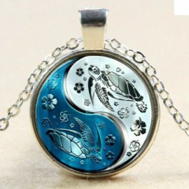 Fashion Jewelry 925 Silver 22" necklace BLUE TURTLE YIN YANG SEA pendant women men gift OCEAN