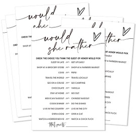 RYIGYWE Fun Bridal Shower Games Set 25 Wedding Games Cards, Would She Rather Bridal Shower Game for 25 Guests Engagement Party Wedding Entertainment, Minimalist Newlywed Party Supplies - A11