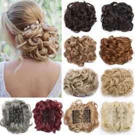 S-noilite Clip in Ponytail Hair Extension Short Messy Curly Dish Hair Bun Easy Stretch Hair Combs Updo Scrunchie Chignon Tray Ponytail Hairpiece -Medium Brown