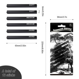 Charcoal Pencils, HASLED Pack of 2 Charcoal Pencils for Drawing, 6.3 cm, Three Hardness, Drawing Charcoal, High-Quality Charcoal Ash Production for Painting, Drawing, Designing, Sketching