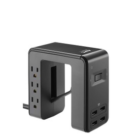 APC Desk Mount Power Station PE6U4, U-Shaped Surge Protector with USB Ports (4), Desk Clamp, 6 Outlet, 1080 Joules Black