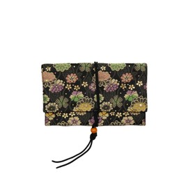 Kinran Nishijin Weave Goshuin Notebook Holder Goshuin Notebook Bag Goshuin Notebook Case Goshuin Notebook Cover 22.5×13.5 with String, Made in Japan, Standard Size (Standing Wave Flower, Black)