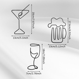 Ecqizer Metal Wine Glass Wall Art 3pcs Metal Wire Wine Glass Decor Black Wine Glass Wall Art Metal Bar Decorations for Home Bar Wine Glass Wall Art Decor for Bar Out Door Bar Decor