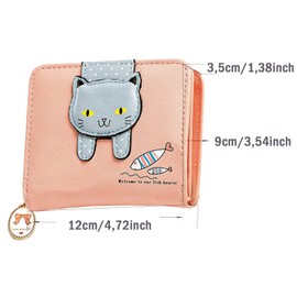 Kids Wallet, Cat Wallet for Girls, Small Leather Wallet, Cute Small Purse, Cartoon Girl Purse with Zipper, Decorative Small Purse, Gift for Girls (Pink), pink, Fastened