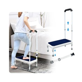 Bedside Steps for High Beds Step Stool with Handle for Elderly Adult Medical Heavy Duty Safety Stepstools for Seniors 400 Lb Capacity Non-Slip Wide Platform to Get in Bed, Car, Bathroom (Blue-21.6")
