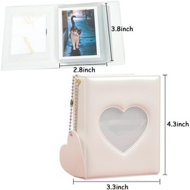 2PCS Mini álbum De Fotos, BetterJonny corazón hueco álbum de fotos Kpop Soporte para tarjetas fotográficas con colgante, 64 Pockets 3 Pulgadas, Blanco y rosa