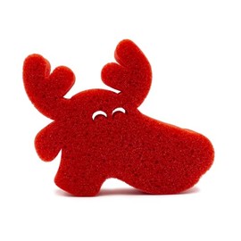 martini SPA - Xmas Collection - Spugna corpo soft sagomata Renna con cordino, in poliuretano, colore rosso, 16x16x4cm, 13g, 1 unità