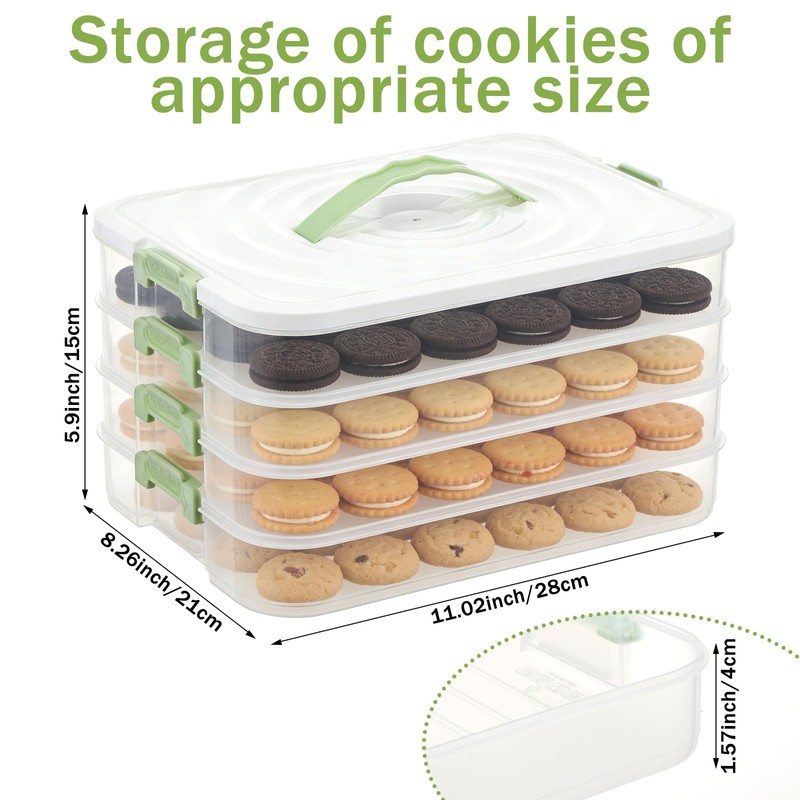FMOACEN 4-Layer Airtight Cookie Storage Box with Handle and Lid