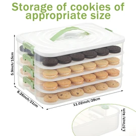 FMOACEN 4-Layer Airtight Cookie Storage Box with Handle and Lid Stackable Cookie Container Food Storage Container for Dumplings Wontons Desserts and Snacks Portable Organizer for Fridge and Pantry