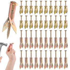400 Pcs (200 Sets) Self Drilling Drywall Anchors with Screws, 100 Pcs Metal Self-Drilling Anchors and 100 Pcs Screws Kit, No Drill Or Holes in Wall for Fixing TV, Shelf, Cabinet, Curtains, Calligraphy