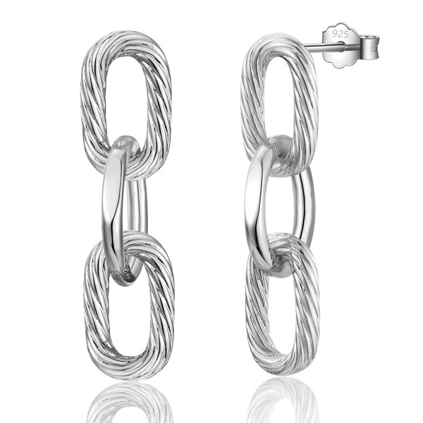 Sterling Silver Studs Earrings for Women, Dainty Silver Twisted Linear