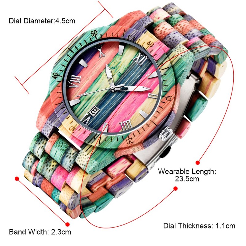 Dentily Wooden Watches for Men Handmade Colorful Bamboo Wood Watch