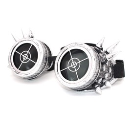 4sold Unisex Round Rave Cosplay Steampunk Goggles UV400 Premium Quality Cyber Glasses Victorian Punk Style Welding Cosplay in a Gothic Style Goth Rustic Rivet Vintage Led (Grey Studs Cross)