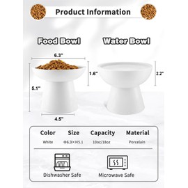 LoeJan Elevated Food and Water Bowls Set, Extra Wide and Raised Ceramic Feeder, Anti-Vomit Whisker-Free Pressure Cat Feeding Bowl for Kittens Adult Cats Small Dogs (White, Food Bowl)