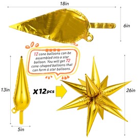 Brown Chocolate Caramel Star Foil Balloons, 36 PCS Metallic Star Balloons Starburst Cone Mylar Balloons, Spike Balloons Fireworks Balloons for Birthday Baby Shower Christmas Photo Props