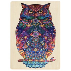 Puzzle Master Wooden Puzzle - Art Jigsaw Wood Cut Puzzle with Display Stand for Adults and Kids - Owl 130-Pieces Set