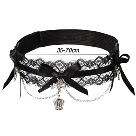 MinoCino Black Garter for Women, 1 Piece Adjustable Gothi Lace Garters with Bows and Crown Pendants, Ideal for Hen Parties, Cosplay, Wedding, Carnival