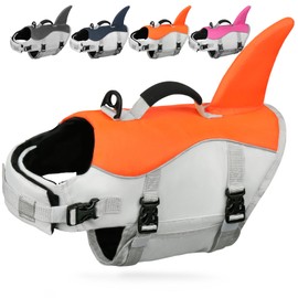 AMZNOVA Shark Dog Life Jacket Dog Life Vest for Boating Pet Swimming Life Jacket Doggy Float Vest Lifejacket Water Swim for Swimming Kayaking Handle Durable PFD L Bright Orange