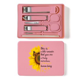TTJHGYQO 6-Piece Nail Clipper Set with Nail File, Tweezers and ingrown toenail Removal kit Travel Nail kit for Men and Women (Sunflower Pink)