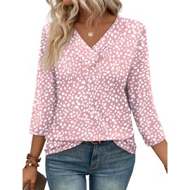 SAMPEEL Womens Tops Dressy Casual V Neck 3/4 Sleeve Spring Clothes Teacher Tops for Women Pink Leopard L