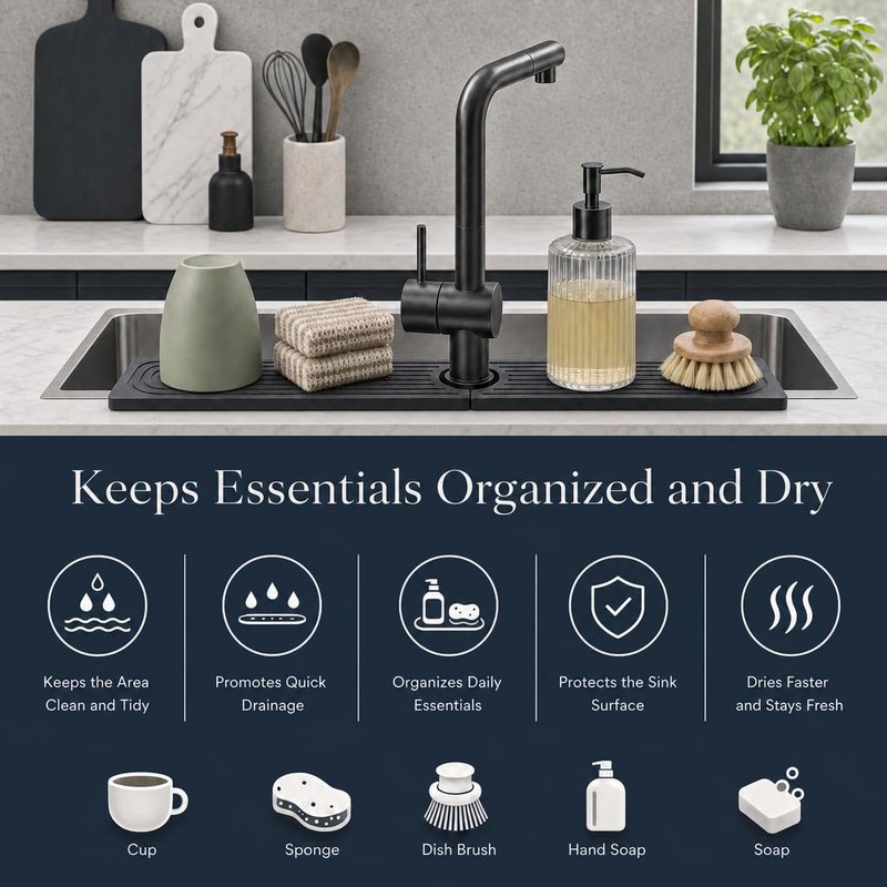 Faucet Mat for Kitchen Sink, Natural Diatomite Stone (23.6" x