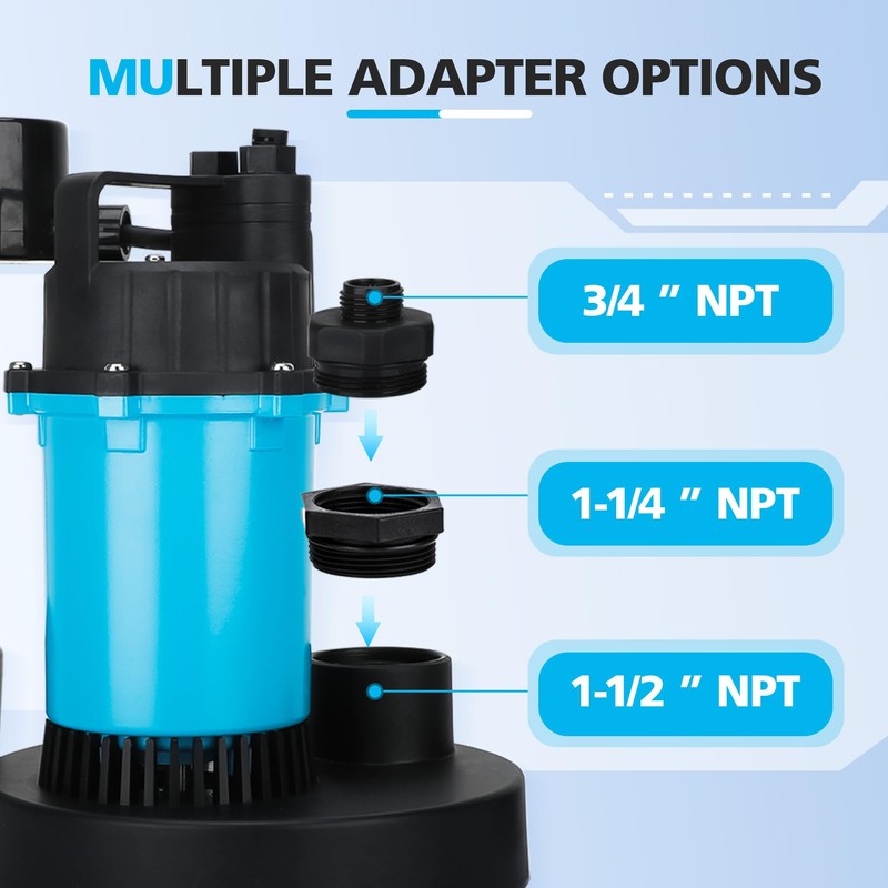 BOMGIE 1/2HP Sump Pump Submersible 2980GPH, Vertical Float Switch Automatic