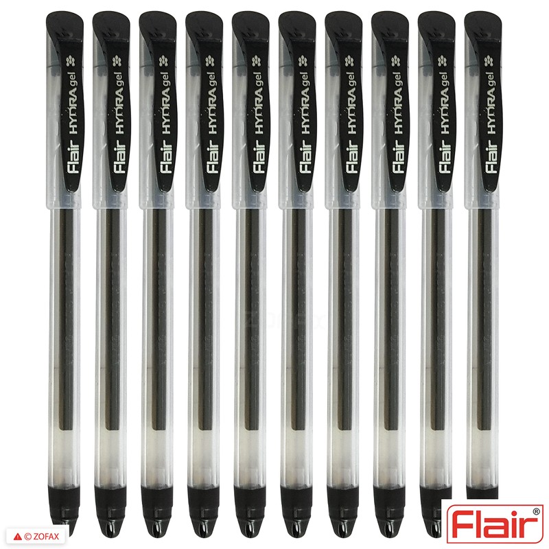 FLAIR Hydra 10 x 0.5mm Tip BLACK Gel Pens Easy