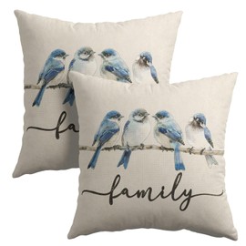 Sweet Home Blue Bird Family Pillow Covers 18x18 Inches Watercolor Throw Pillow Case Set of 2 Spring Summer Pillows Cotton Linen Cushion Cover for Home Couch Sofa Livingroom