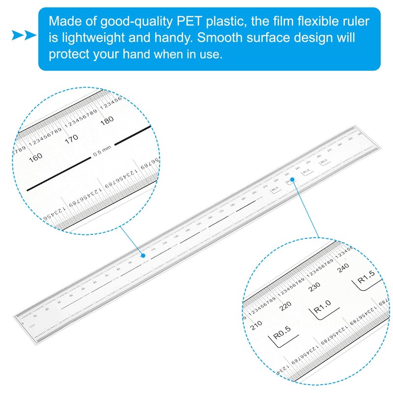 PATIKIL Film Flexible Ruler 50cm 0.1mm Scale with R Angle