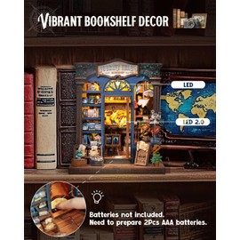 Cutefun Book Nook Kit, DIY Miniature House Kit for Adults, 3D Wooden Puzzle Mini House Building Kit with LED, Dollhouse Kit Bookshelf Insert Decor Creative Gifts for Teens (Journey Trace Bookshop)