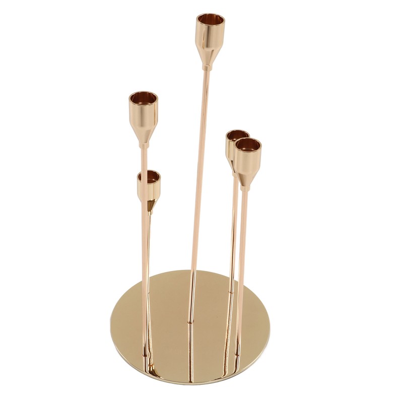 Gold Taper Candle Holders Different Heights 5 Arms Candlestick Holders