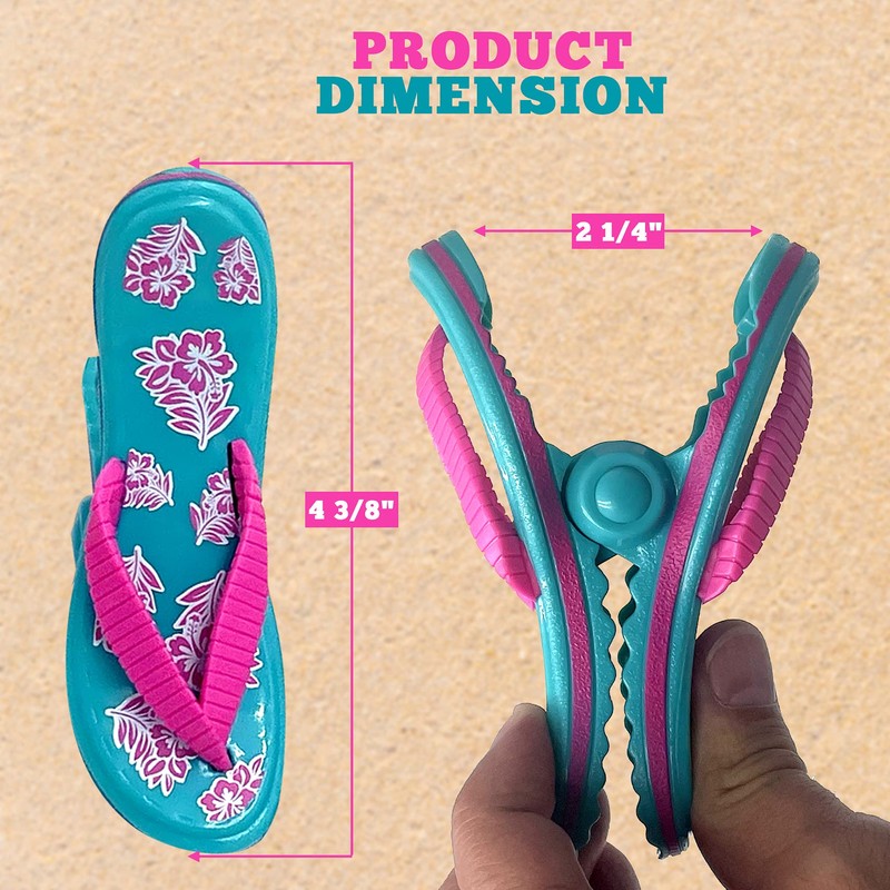 PERFORMORE Flip Flop Beach Towel Clips (Pink Strap), 2-Pack, Portable