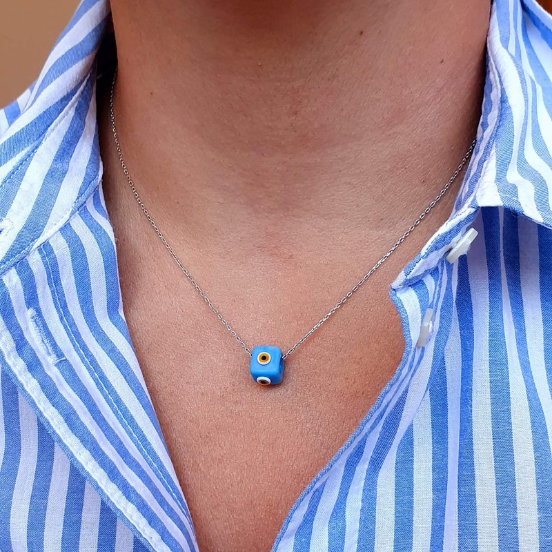 MYSTIC JEWELS by Dalia Evil Eye Cube Blue Crystal Lucky