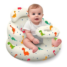 Inflatable Baby Seat with Tray, Blow up Infant Chair for Babies 3 Months and up, Comfortable Baby Floor Seats for Sitting Up, Built in Air Pump with Back Support Toddler Waterproof Sofa (Dinosaur)