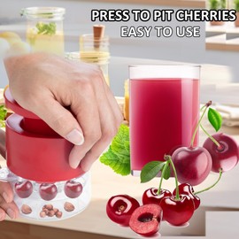Cherry Pitter Multiple, Quick Release Multi Cherries Stoner Pitter 7-in-1, Push Button Cherr'y Core Pit'ter with Splatter Protector, Pit Remover for Making Jam(Save Time) (Red, Large)