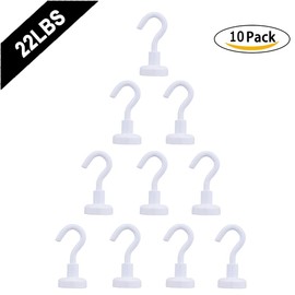 Magnetic Hooks, Magnetic Hooks, Super Strong, Neodymium Magnets, Diameter 0.6 inch (16 mm), Corrosion Resistant, For Refrigerators, Entryways, Kitchens, Office, Bathrooms, Bathrooms, Wall Hangings, Keys, White (Set of 10)