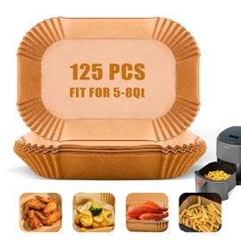 Air Fryer Paper Liners, 125 PCS Non Stick Oil Resistant Air Fryer Parchment, 8 Inch Disposable Food Grade Free Of Bleach Rectangular Parchment Baking Paper