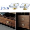 JEREVER 2 Pack Acrylic Knobs Large Size Crystal Brass Drawer