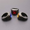 PMTIER Men's Stainless Steel Black Plated Ring with Square Orange