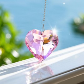 H&D HYALINE & DORA Pink Heart Crystals Suncatcher Hanging Heart Sun Catcher with Chain Pendant Ornament for Window Home Garden Christmas Tree Party Wedding Decor(3 Pack)