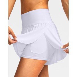 Soothfeel Women's High Waisted Swim Skirt Shorts 3" Flowy Swimsuit Bathing Suit Swim Bottoms for Women with Pockets UPF 50+ (White, M)