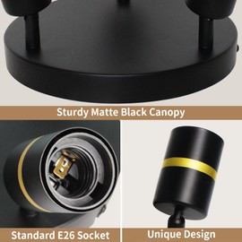 LTBLIGHT 3-Lights Track Lighting Fixtures, Rotatable Ceiling Light Kit, Flush Mount Black Track Lights with Round Plate Spotlights for Kitchen, Living Room, Hallway, E26 Base, Bulbs Not Included