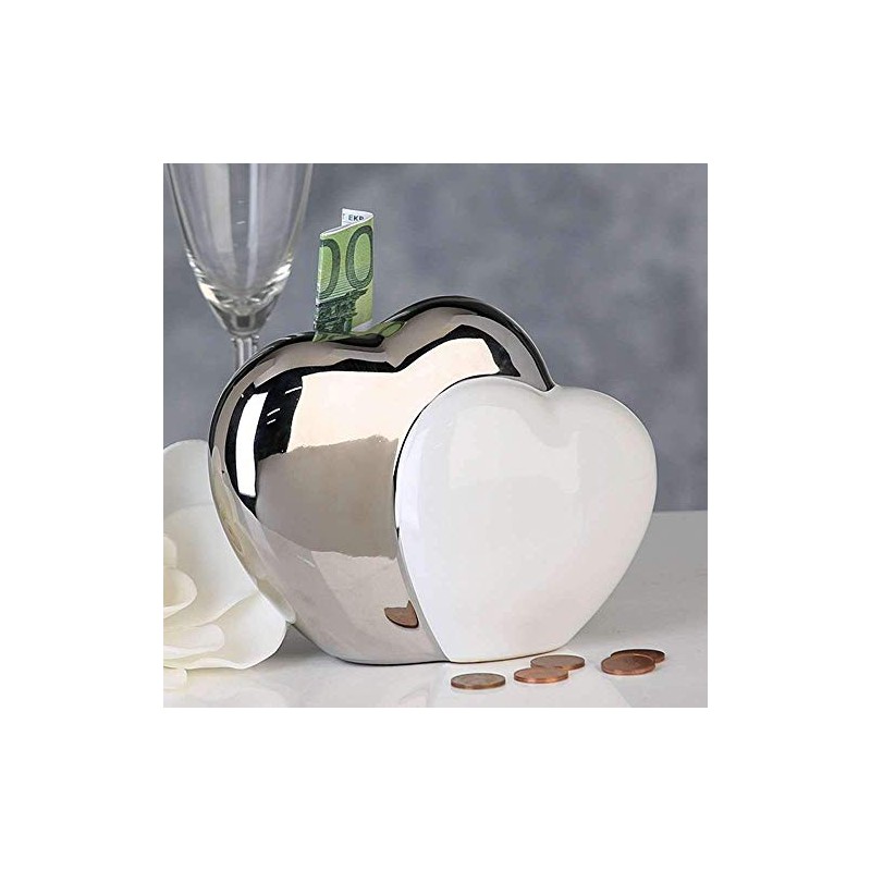 Casablanca Hearts Money Box White / Silver, Ker.H.13 cm