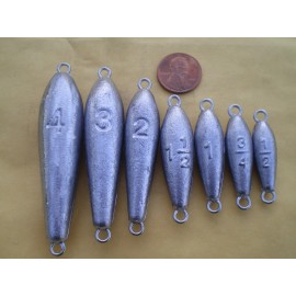 HOME MADE 25 PCS. IN LINE TROLLING SINKER, 1/2 OZ.  WITH #1 STAINLESS STEEL WIRE EYE
