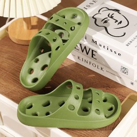 ceqemou Shower Shoes with Drainage Holes Non-Slip Quick-Dry Pool, Beach, and Bathroom Slippers Green 38/39