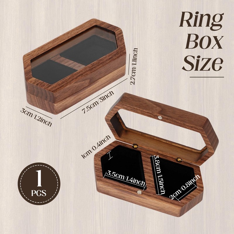 Walnut Wooden Ring Box, Black Ring Box, Wedding Ring Box