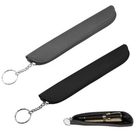 Slim Pencil Case, Set of 2, Simple Retro Pencil Case, PU Leather, Small and Slim Pencil Case, Stylish, Exquisite Gift (Black, Gray), Black, Grey, Pencil Case PU Leather
