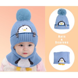 Rayson Baby Winter Warm Hat Kids Knit Scarf Beanie Hat Set Scarves Fleece Lining Loop Scarves for Kids Toddler Beanie Hat Scarf Set Outdoor Sport(Blue)